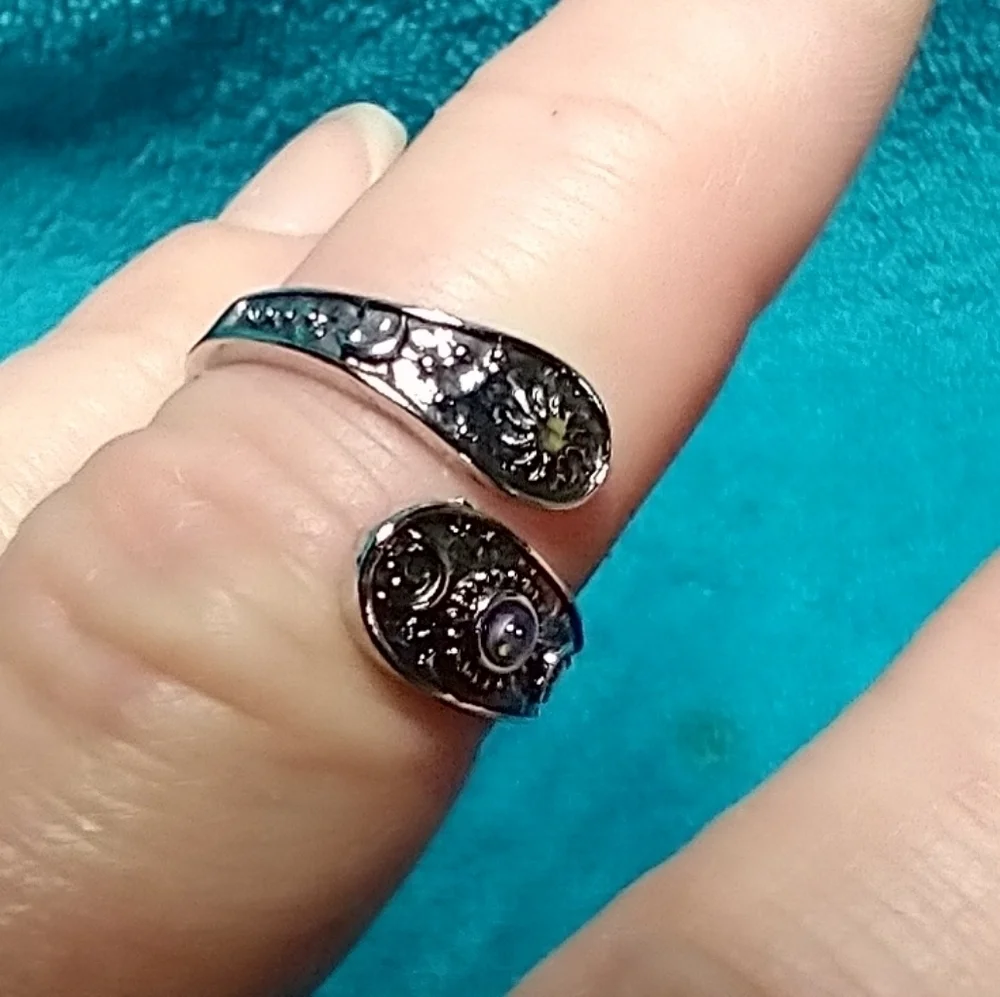 Silvertone sun moon aurora adjustable ring